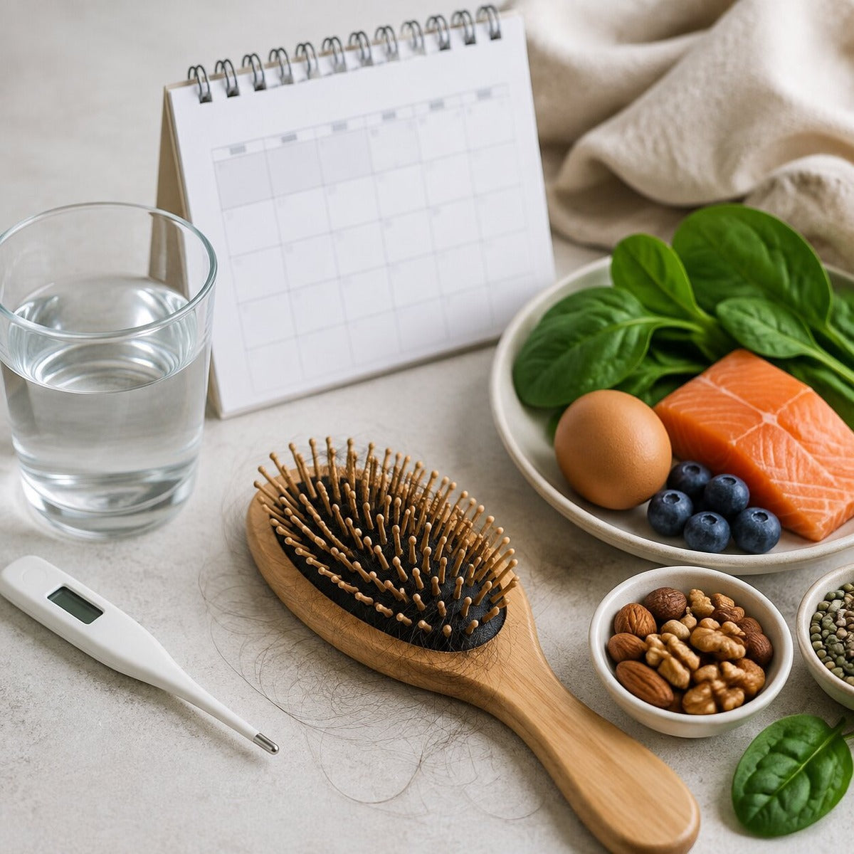 Mogelijke triggers van telogeen effluvium zoals stress, ziekte en hormonen